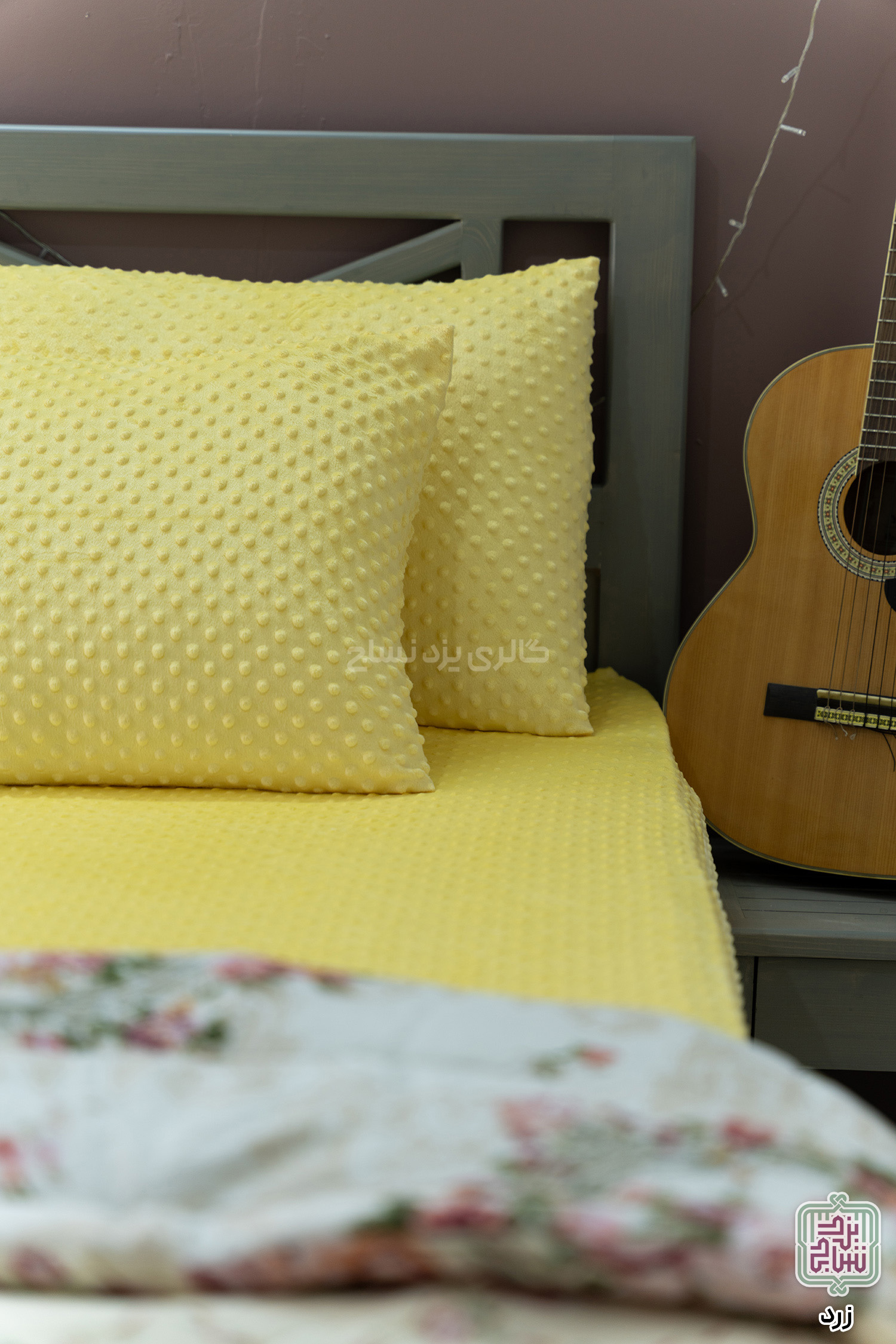 کاور تشک مخمل حبابی کشدار دو نفره رنگ زرد
