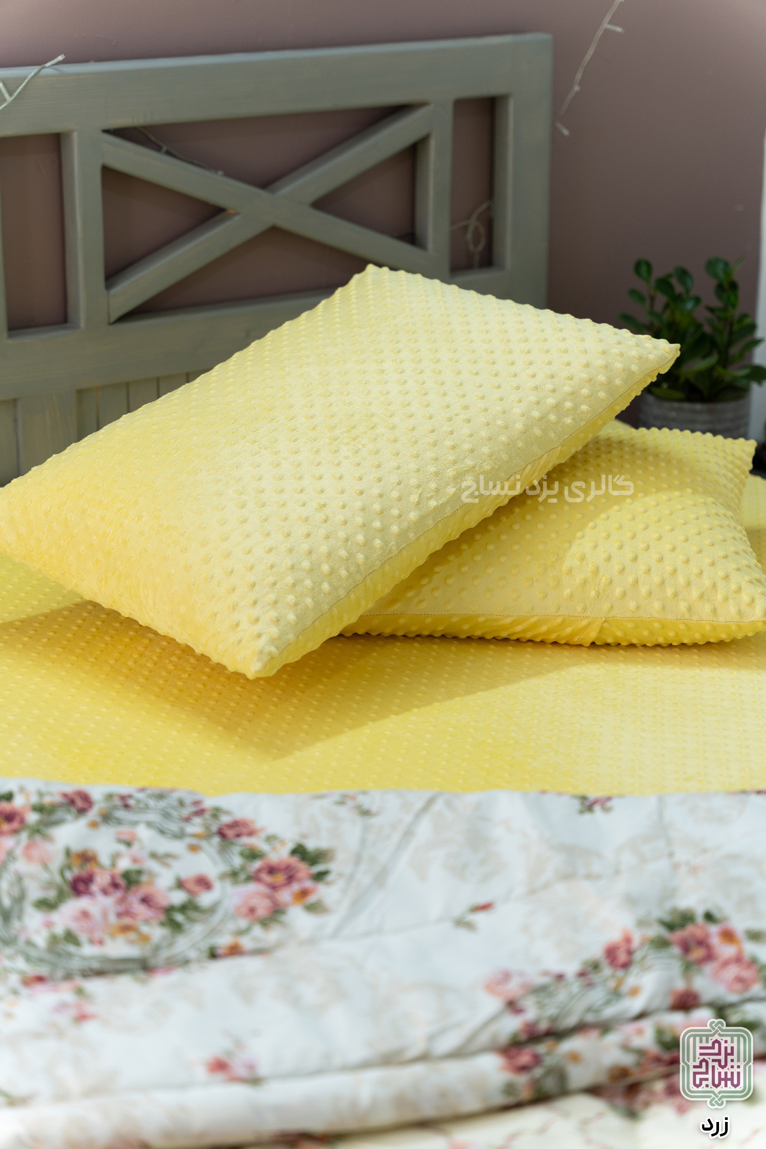 کاور تشک مخمل حبابی کشدار دو نفره رنگ زرد